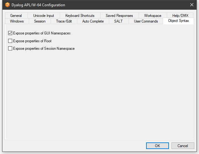 configuration dialog object syntax tab