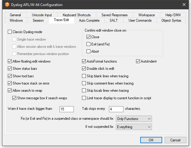configuration dialog trace edit tab
